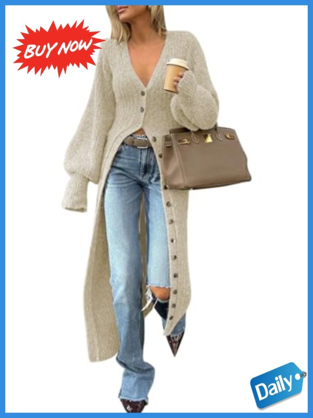 Cable Knit Long Duster Cardigan Maxi Sweater with Pockets Button Down